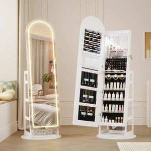 Swivel Arched Jewelry Armoire with LED Lighted Full-Length Mirror  Wooden Bazar