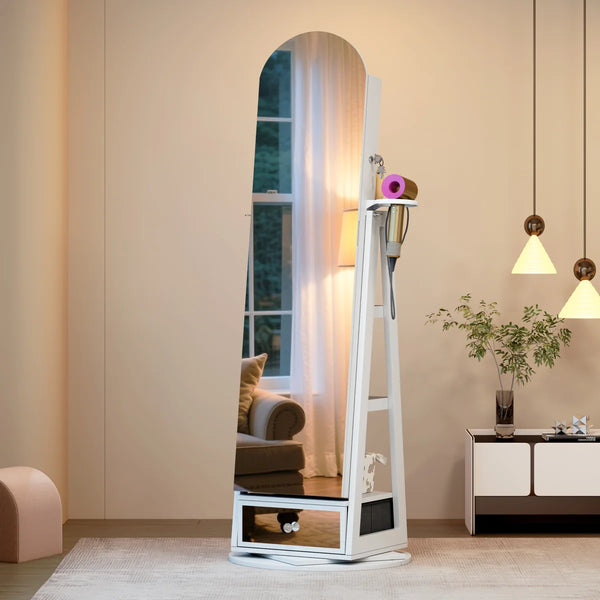 Swivel Arched Jewelry Cabinet with Full-Length Mirror & Lockable Storage  Wooden Bazar