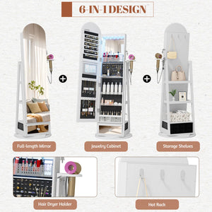 Swivel Arched Jewelry Cabinet with Full-Length Mirror & Lockable Storage  Wooden Bazar