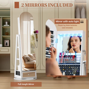 Swivel Arched Jewelry Cabinet with Full-Length Mirror & Lockable Storage  Wooden Bazar