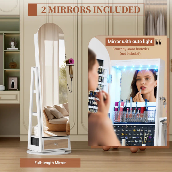 Swivel Arched Jewelry Cabinet with Full-Length Mirror & Lockable Storage  Wooden Bazar