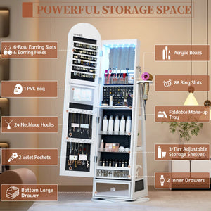 Swivel Arched Jewelry Cabinet with Full-Length Mirror & Lockable Storage  Wooden Bazar