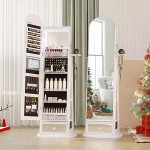 Swivel Arched Jewelry Cabinet with Full-Length Mirror & Lockable Storage  Wooden Bazar