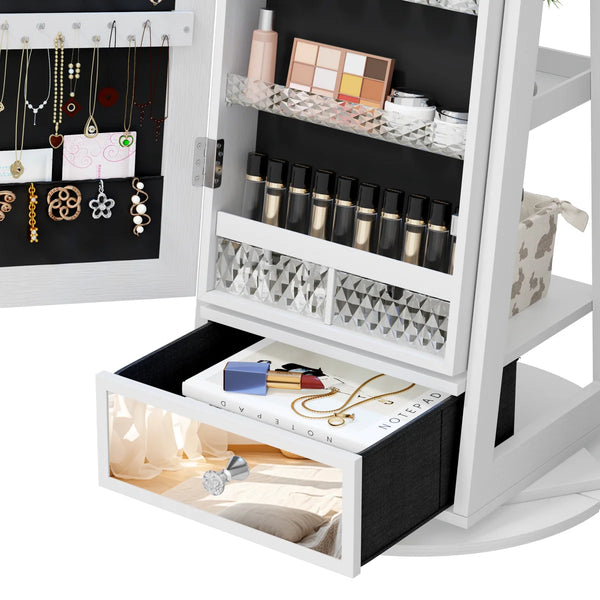 Swivel Arched Jewelry Cabinet with Full-Length Mirror & Lockable Storage  Wooden Bazar