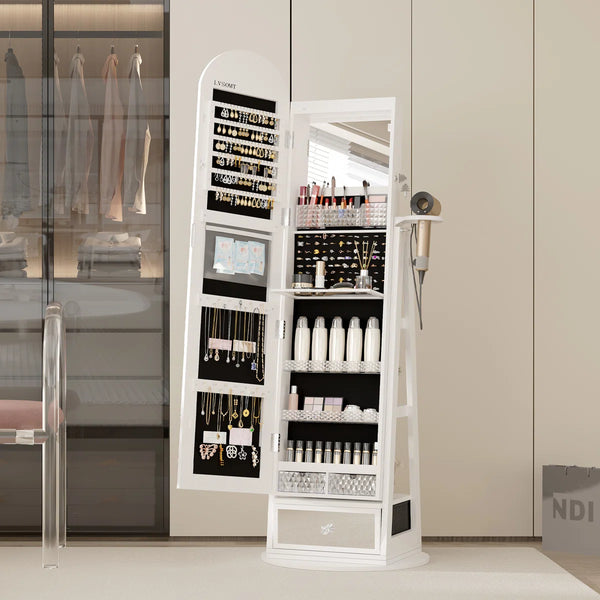 Swivel Arched Jewelry Cabinet with Full-Length Mirror & Lockable Storage  Wooden Bazar
