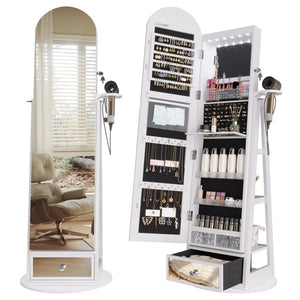 Swivel Arched Jewelry Cabinet with Full-Length Mirror & Lockable Storage  Wooden Bazar