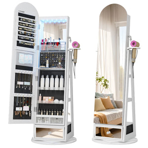 Swivel Arched Jewelry Cabinet with Full-Length Mirror & Lockable Storage  Wooden Bazar