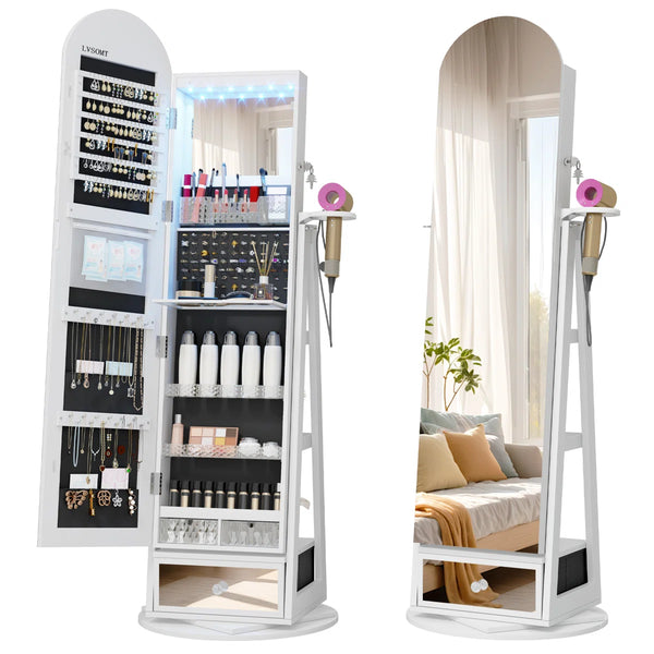 Swivel Arched Jewelry Cabinet with Full-Length Mirror & Lockable Storage  Wooden Bazar