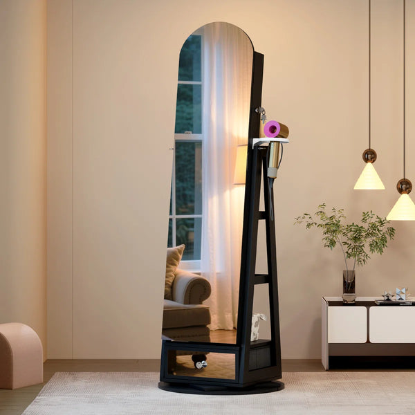 Swivel Arched Jewelry Cabinet with Full-Length Mirror & Lockable Storage  Wooden Bazar