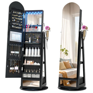 Swivel Arched Jewelry Cabinet with Full-Length Mirror & Lockable Storage  Wooden Bazar