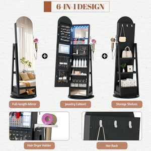 Swivel Arched Jewelry Cabinet with Full-Length Mirror & Lockable Storage  Wooden Bazar