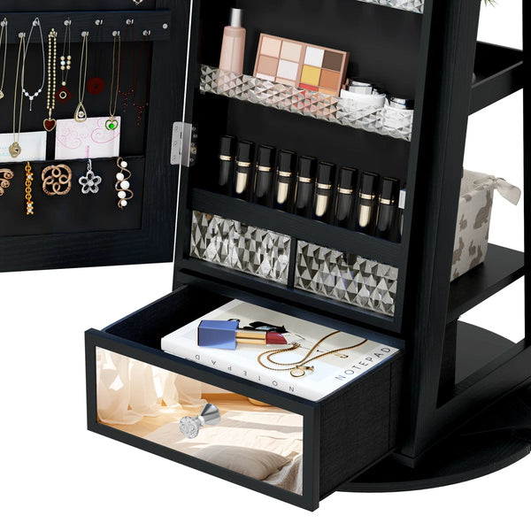 Swivel Arched Jewelry Cabinet with Full-Length Mirror & Lockable Storage  Wooden Bazar