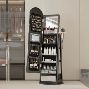 Swivel Arched Jewelry Cabinet with Full-Length Mirror & Lockable Storage  Wooden Bazar