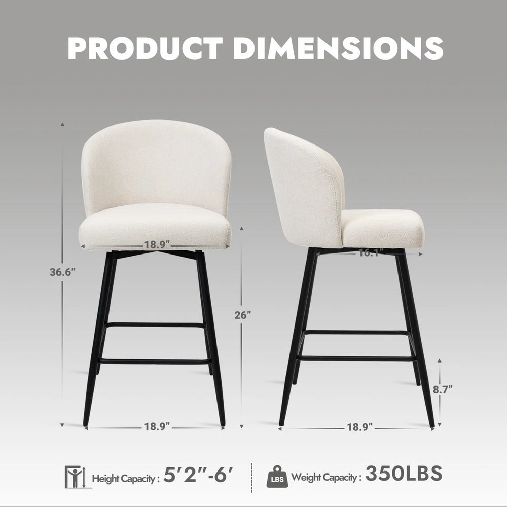 360°Swivel Barstool Counter Height Barstools with Back (Set of 2)  Wooden Bazar
