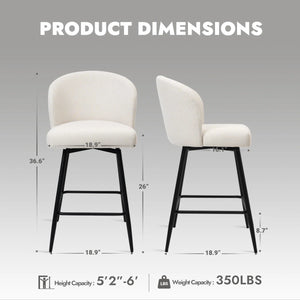 360°Swivel Barstool Counter Height Barstools with Back (Set of 2)  Wooden Bazar