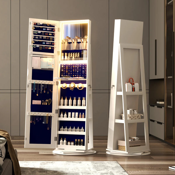 360° Swivel Jewelry Armoire with Full-Length Mirror | Wooden Bazar
