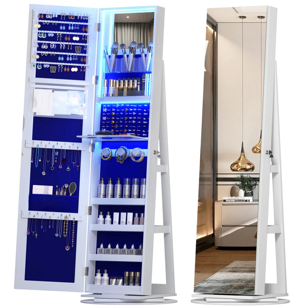 360° Swivel Jewelry Armoire with Full-Length Mirror | Wooden Bazar