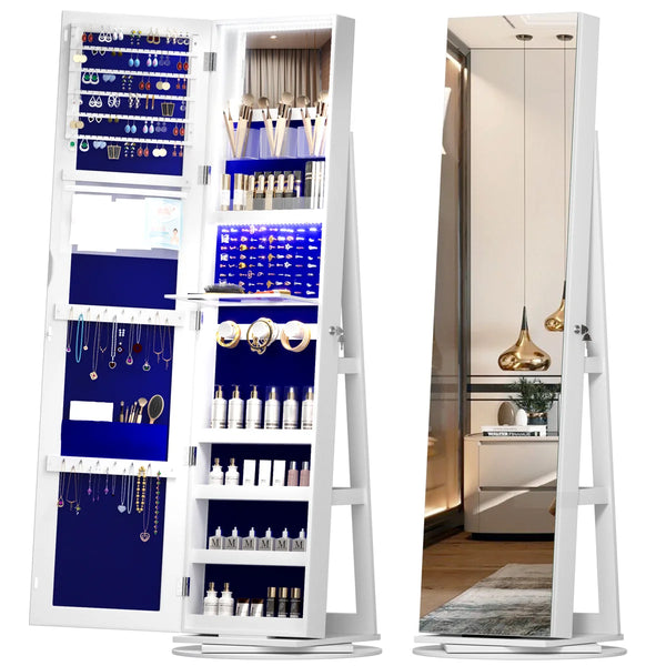 360° Swivel Jewelry Armoire with Full-Length Mirror | Wooden Bazar