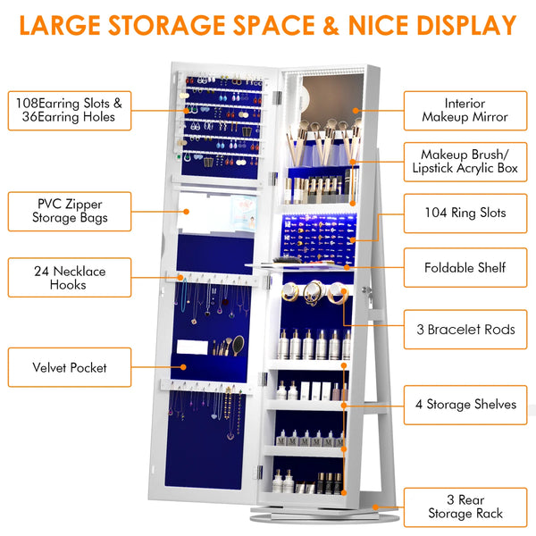 360° Swivel Jewelry Armoire with Full-Length Mirror | Wooden Bazar