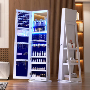 360° Swivel Jewelry Armoire with Full-Length Mirror | Wooden Bazar