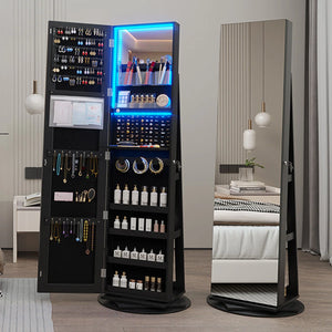 360° Swivel Jewelry Armoire with Full-Length Mirror | Wooden Bazar