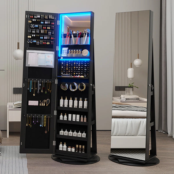 360° Swivel Jewelry Armoire with Full-Length Mirror | Wooden Bazar