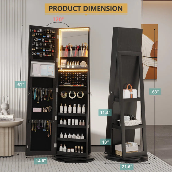 360° Swivel Jewelry Armoire with Full-Length Mirror | Wooden Bazar