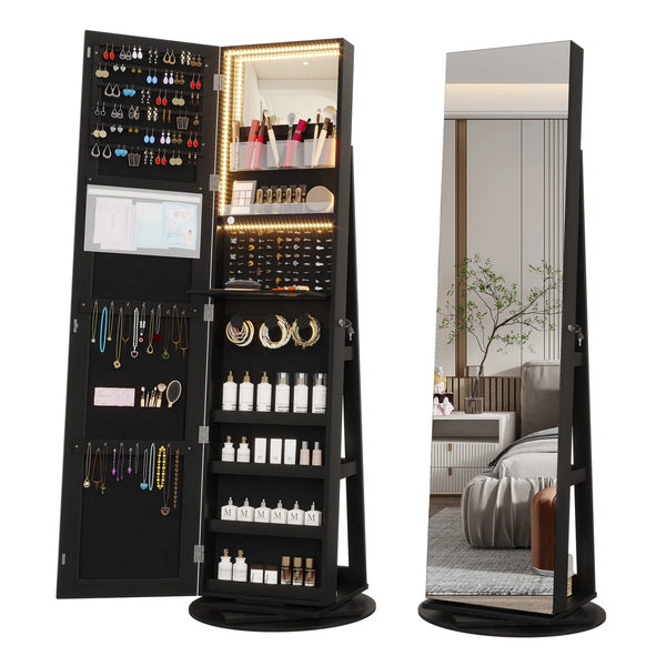 360° Swivel Jewelry Armoire with Full-Length Mirror | Wooden Bazar