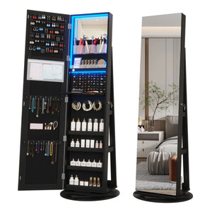 360° Swivel Jewelry Armoire with Full-Length Mirror | Wooden Bazar