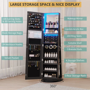 360° Swivel Jewelry Armoire with Full-Length Mirror | Wooden Bazar