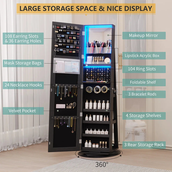 360° Swivel Jewelry Armoire with Full-Length Mirror | Wooden Bazar