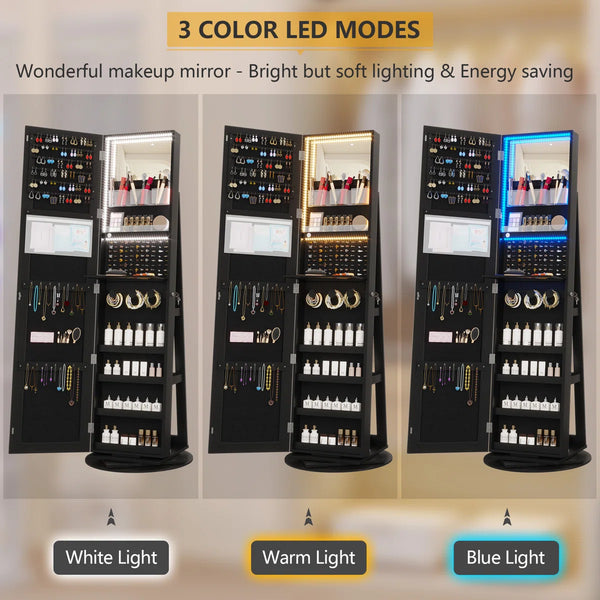 360° Swivel Jewelry Armoire with Full-Length Mirror | Wooden Bazar
