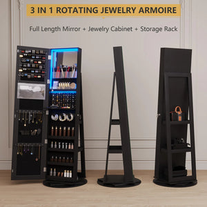 360° Swivel Jewelry Armoire with Full-Length Mirror | Wooden Bazar