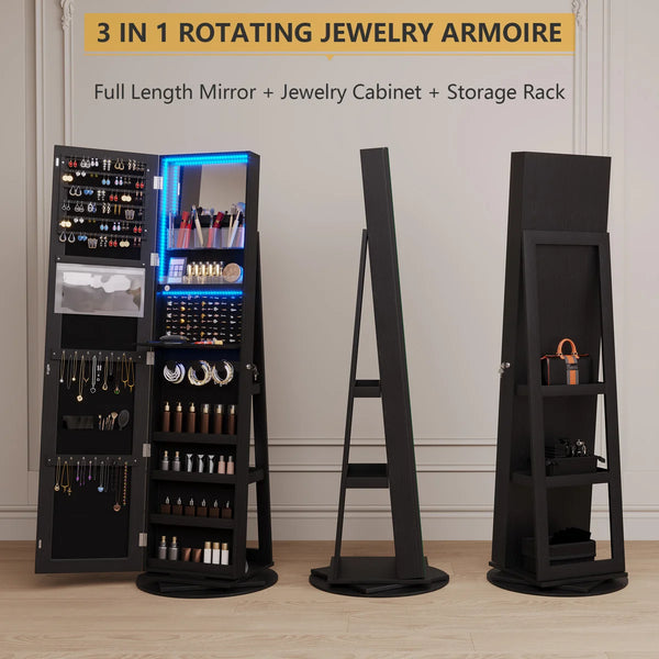 360° Swivel Jewelry Armoire with Full-Length Mirror | Wooden Bazar