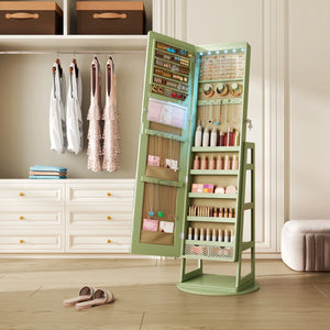Swivel Jewelry Cabinet with Lockable Storage & Full-Length Mirror  Wooden Bazar