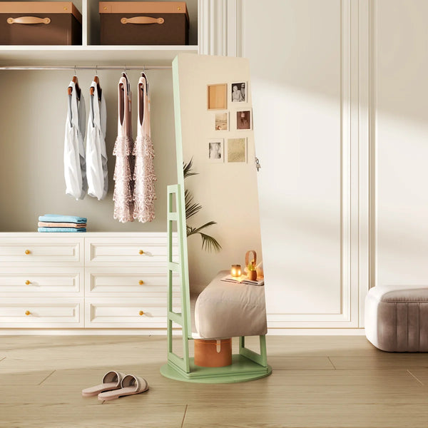 Swivel Jewelry Cabinet with Lockable Storage & Full-Length Mirror  Wooden Bazar