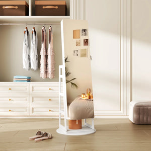 Swivel Jewelry Cabinet with Lockable Storage & Full-Length Mirror  Wooden Bazar