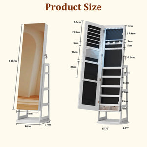 Swivel Jewelry Cabinet with Lockable Storage & Full-Length Mirror  Wooden Bazar