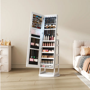 Swivel Jewelry Cabinet with Lockable Storage & Full-Length Mirror  Wooden Bazar
