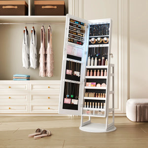 Swivel Jewelry Cabinet with Lockable Storage & Full-Length Mirror  Wooden Bazar