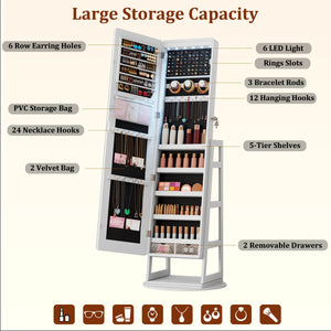 Swivel Jewelry Cabinet with Lockable Storage & Full-Length Mirror  Wooden Bazar