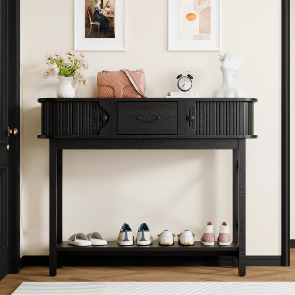 Window-Style Console Table with Decorative Drawers for Entryway, Hallway & Living Room  Wooden Bazar