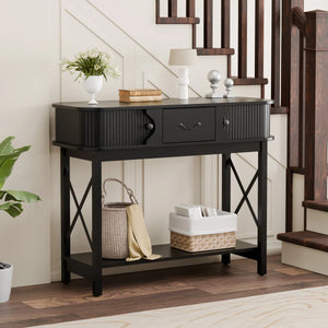 Window-Style Console Table with Decorative Drawers for Entryway, Hallway & Living Room  Wooden Bazar