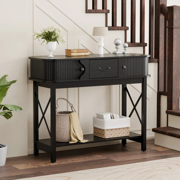Window-Style Console Table with Decorative Drawers for Entryway, Hallway & Living Room  Wooden Bazar