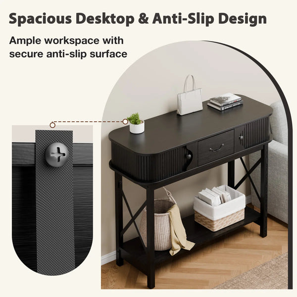 Window-Style Console Table with Decorative Drawers for Entryway, Hallway & Living Room  Wooden Bazar