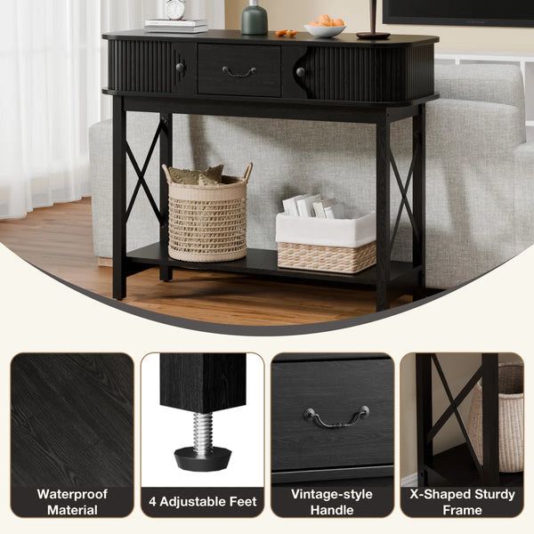 Window-Style Console Table with Decorative Drawers for Entryway, Hallway & Living Room  Wooden Bazar