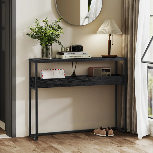 Console Table with 2 Storage Compartments for Entryway, Hallway & Living Room  Wooden Bazar