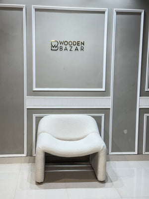 Wooden Bazar Modern White Boucle Accent Chair Lounge & Chair