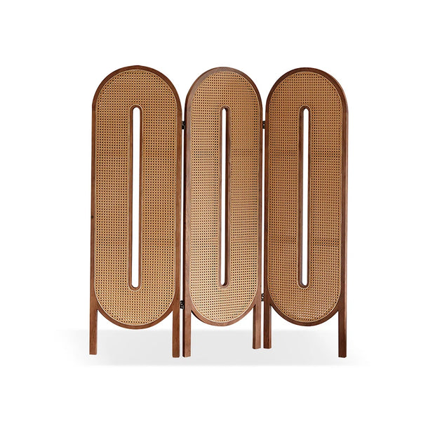 Beige and Brown Rattan with Solid Wood 4-Panel Folding Room Divider  Wooden Bazar