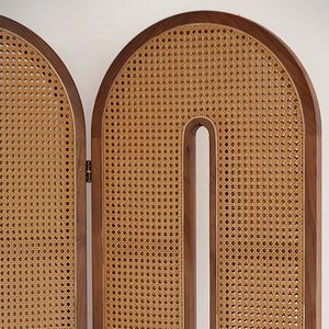 Beige and Brown Rattan with Solid Wood 4-Panel Folding Room Divider  Wooden Bazar